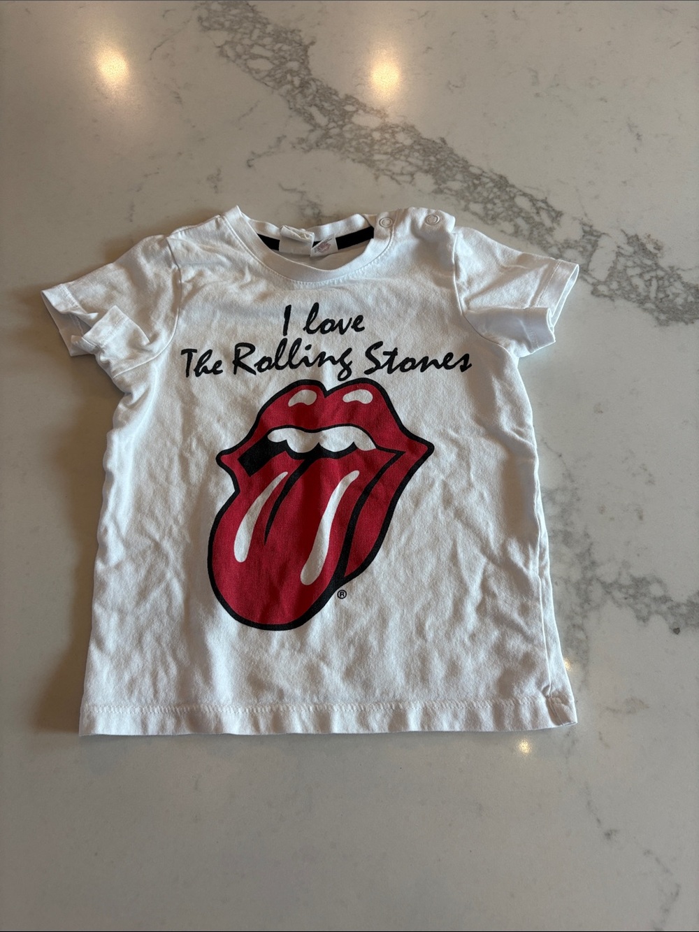 H&M White Kids Short Sleeve Tee with Red Tongue Graphic